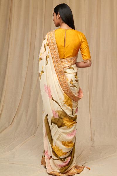 Utsava Ivory Floral Fantasy Saree indian designer wear online shopping melange singapore