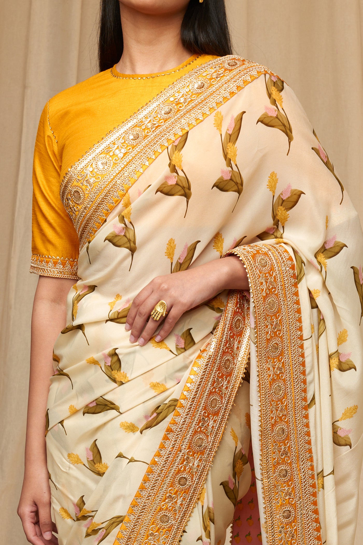 Utsava Ivory Floral Fantasy Saree indian designer wear online shopping melange singapore