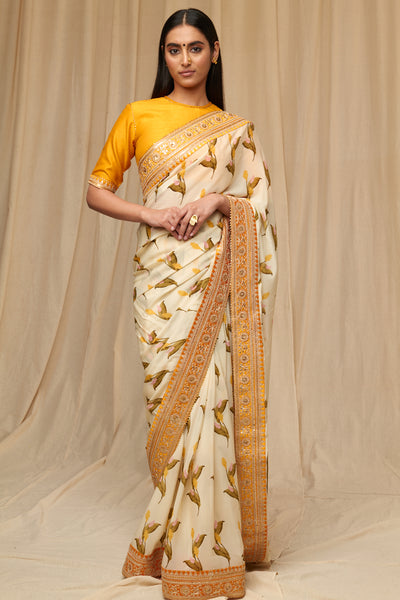 Utsava Ivory Floral Fantasy Saree indian designer wear online shopping melange singapore