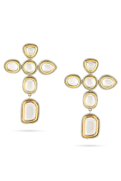 Valiyan polki cross earrings fashion jewellery online shopping melange singapore indian designer wear