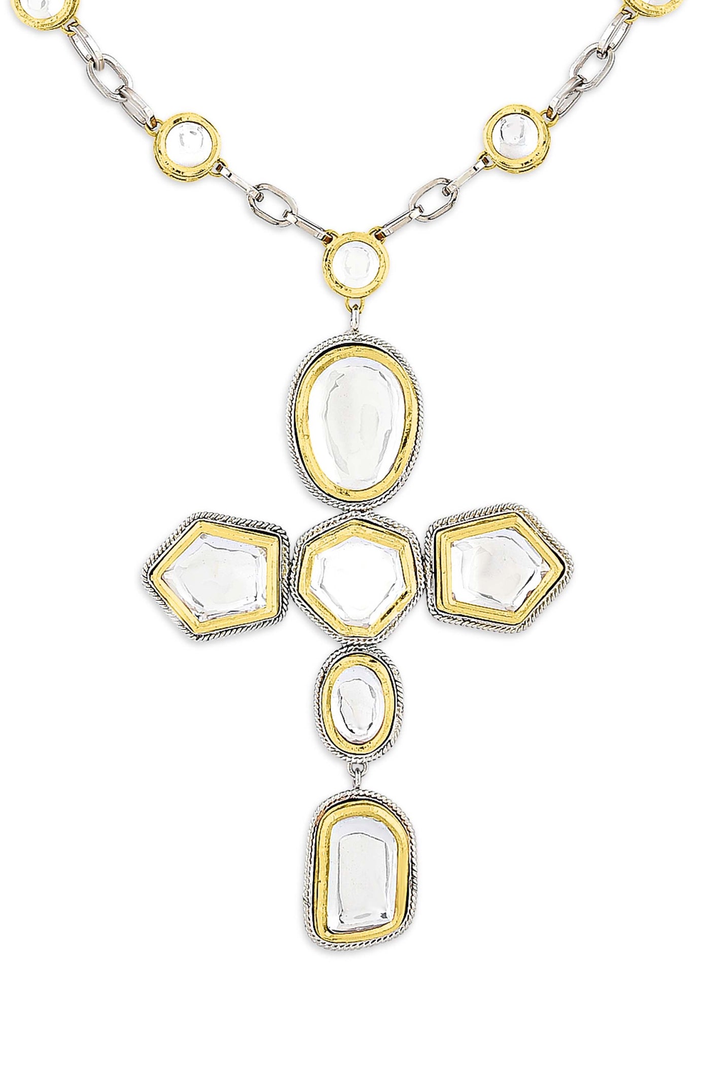 Valliyan polki cross necklace fashion jewellery online shopping melange singapore indian designer wear