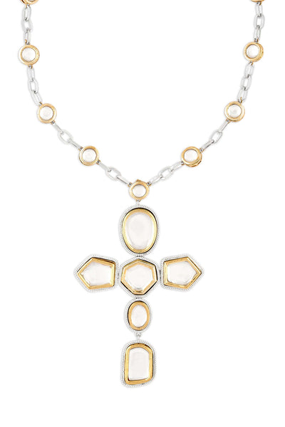 Valliyan polki cross necklace fashion jewellery online shopping melange singapore indian designer wear