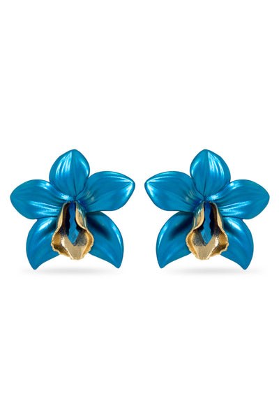 Valliyan metallic orchid earrings online shopping melange singapore indian designer wear