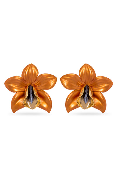 Valliyan metallic orchid earrings fashion jewellery online shopping melange singapore Indian designer wear