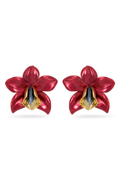 Valliyan metallic orchid earrings fashion jewellery online shopping melange singapore India designer wear