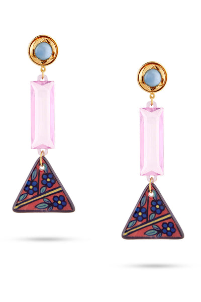 Valiiyan Picasso Earrings pink with blue button fashion jewellery online shopping melange singapore India designer wear