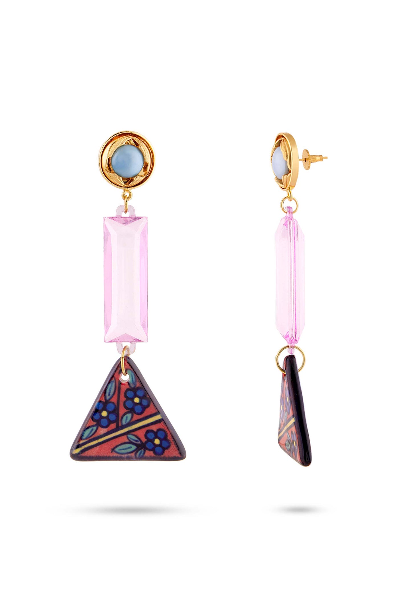 Valiiyan Picasso Earrings pink with blue button fashion jewellery online shopping melange singapore India designer wear