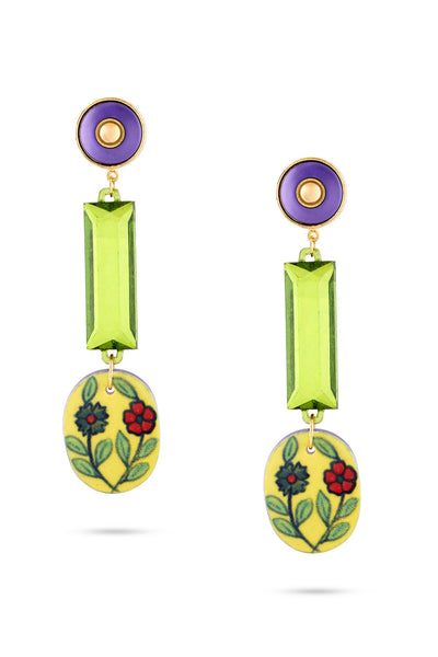 Valliyan Picasso green with pink b button earrings fashion jewellery online shopping melange Singapore indian designer wear