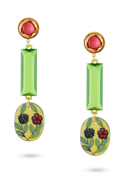 Valliyan picasso earrings green with pink fashion jewellery online shopping melange singapore indian designer wear
