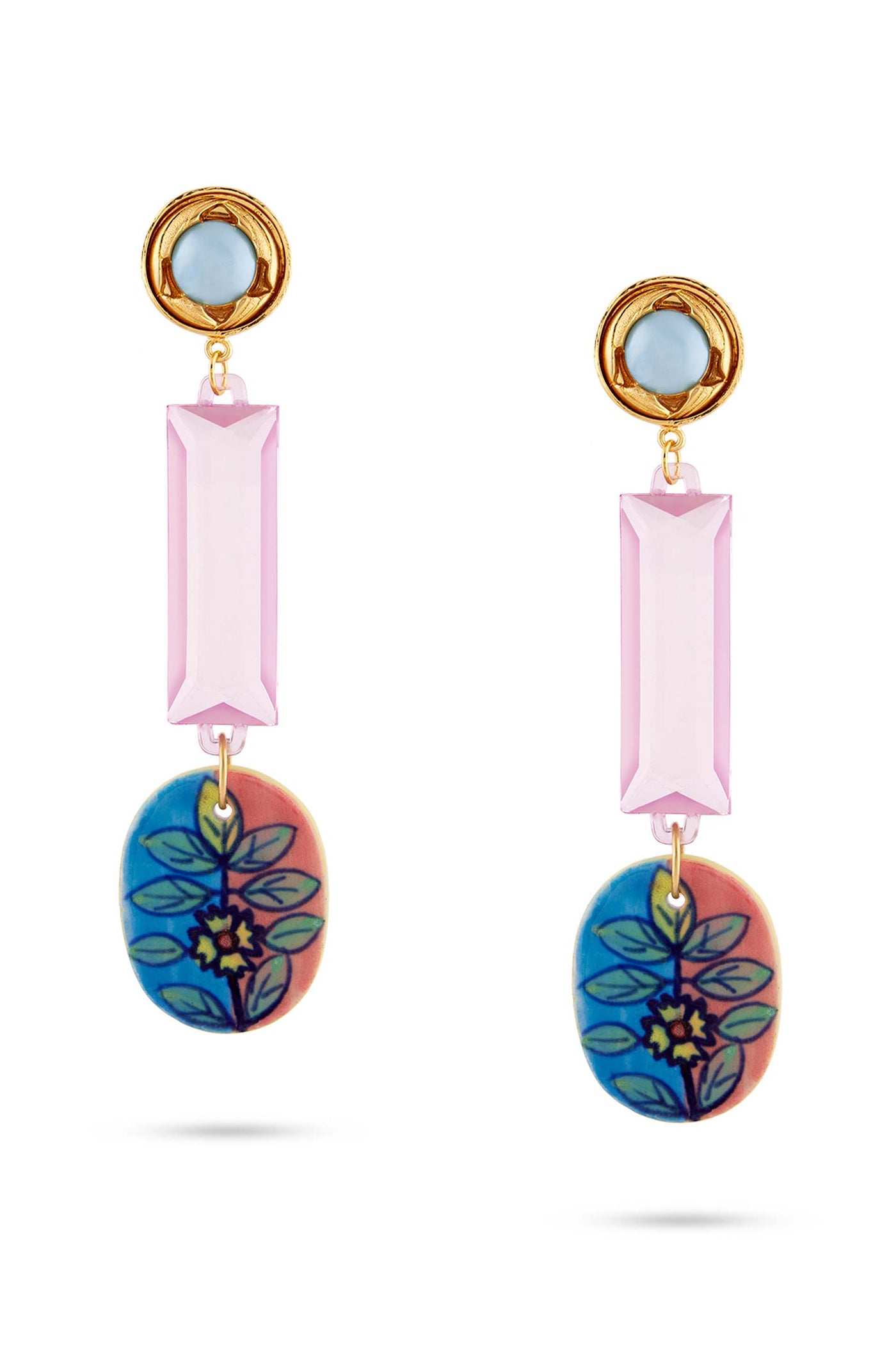 Valliyan picasso earrings pink and blue button oval fashion jewellery online shopping melange singapore indian designer wear