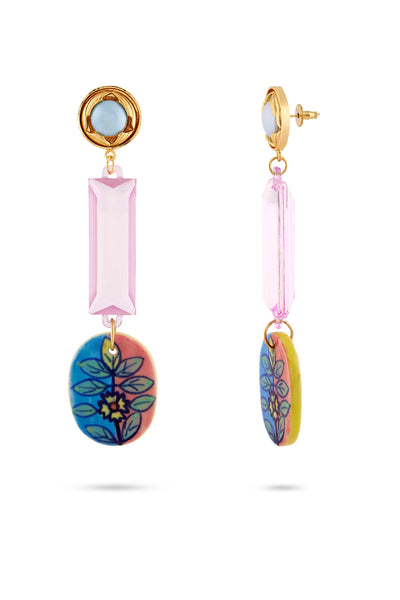 Valliyan picasso earrings pink and blue button oval fashion jewellery online shopping melange singapore indian designer wear