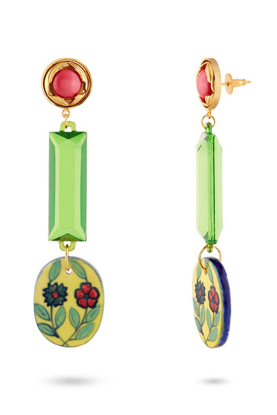 Valliyan picasso earrings green with pink fashion jewellery online shopping melange singapore indian designer wear