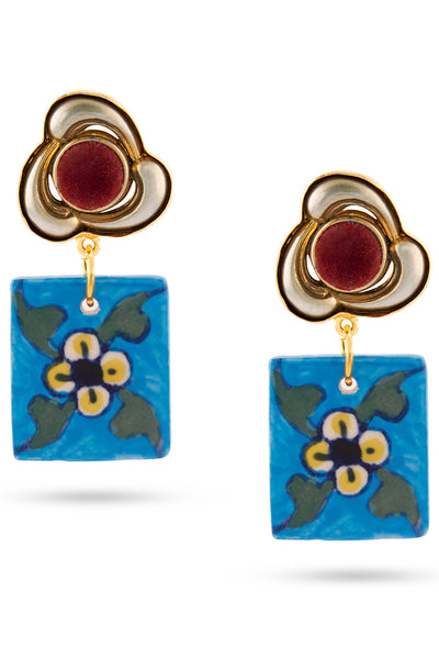 Valliyan picasso square blue earrings fashion jewellery online shopping melange singapore indian designer wear