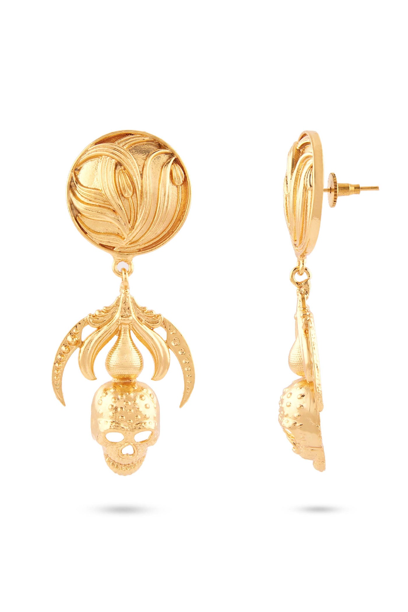 Valliyan gold skull drop earrings fashion jewellery online shopping melange singapore indian designer wear
