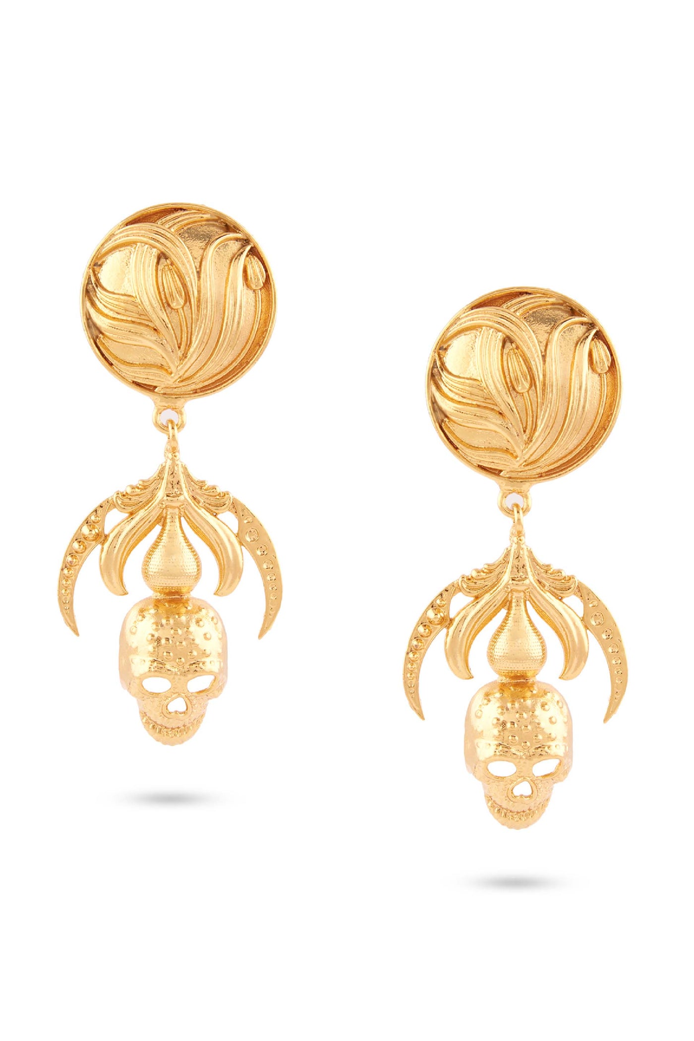 Valliyan gold skull drop earrings fashion jewellery online shopping melange singapore indian designer wear