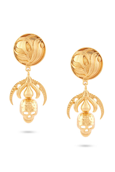 Valliyan gold skull drop earrings fashion jewellery online shopping melange singapore indian designer wear