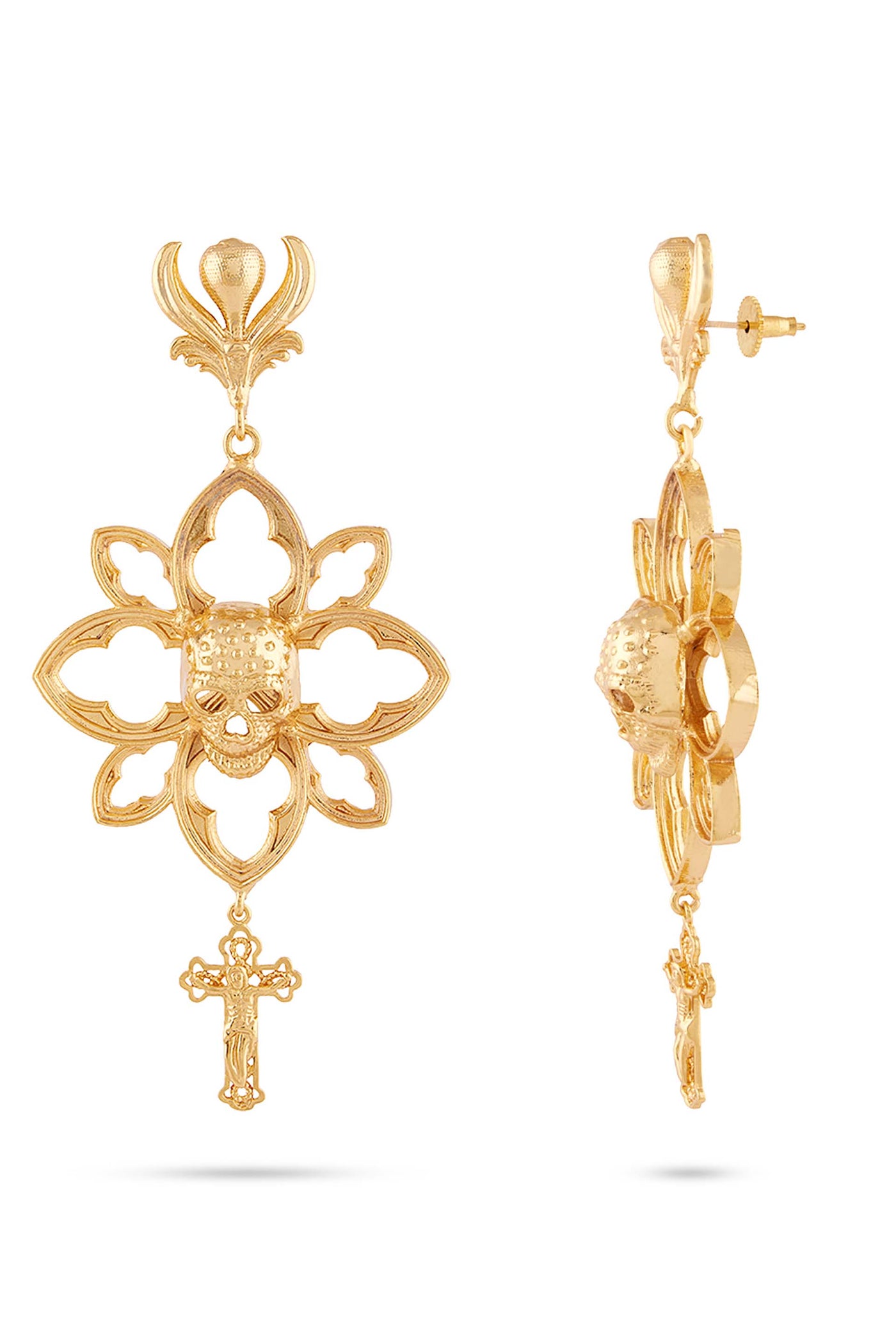 Valliyan skull floral earrings gold fashion jewellery shopping online melange indian designer wear