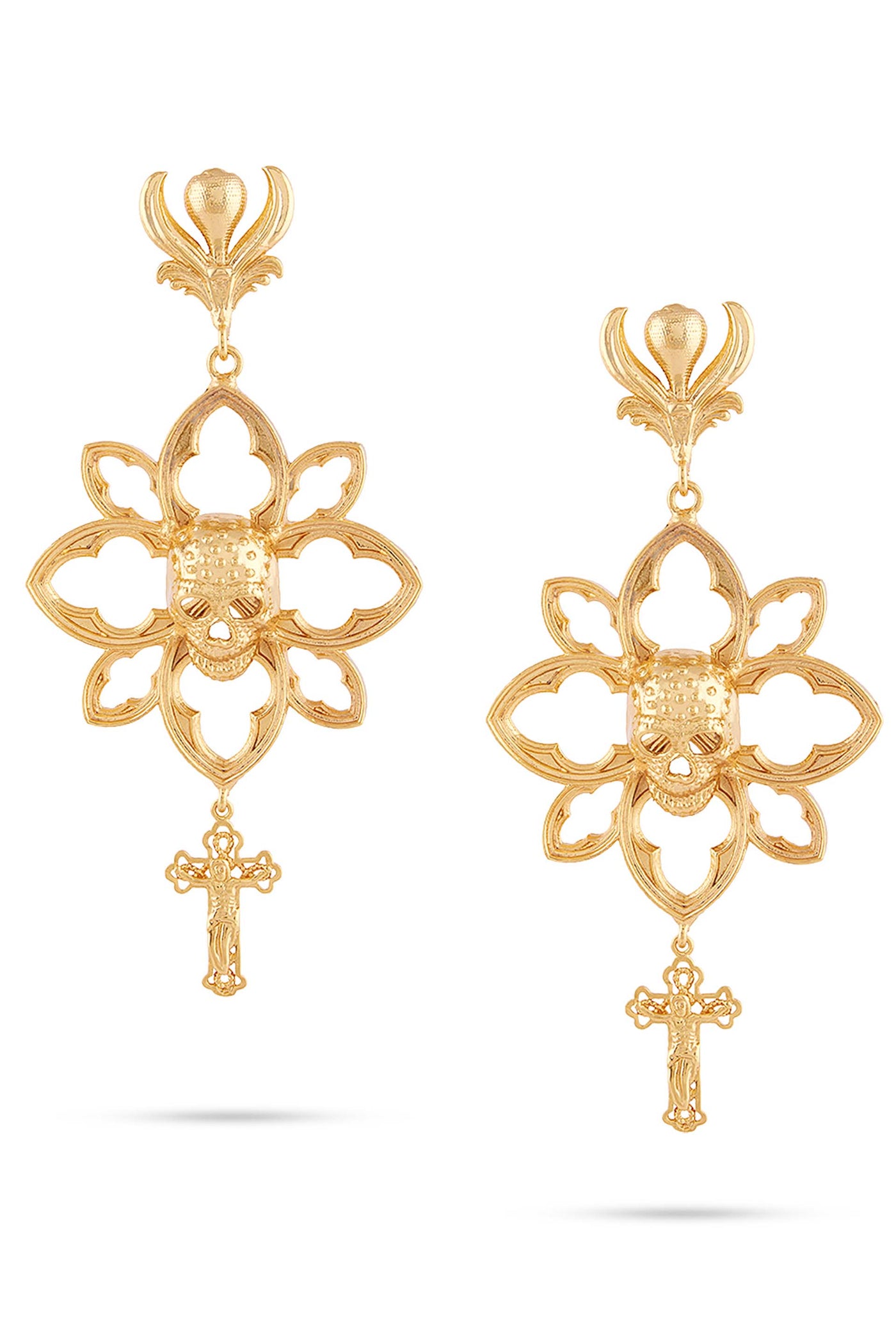 Valliyan skull floral earrings gold fashion jewellery shopping online melange indian designer wear