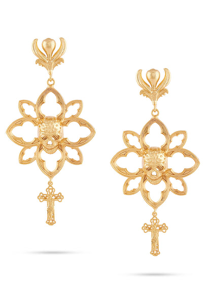 Valliyan skull floral earrings gold fashion jewellery shopping online melange indian designer wear