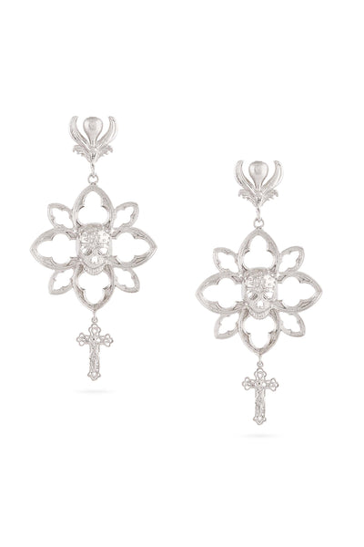 Valliyan skull floral earrings silver fashion jewellery shopping online melange singapore indian designer wear