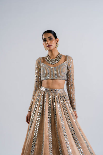 V Vani Vats Beige Mirror Seam Lehenga SetIndian designer wear online shopping melange singapore