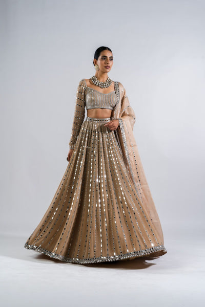 V Vani Vats Beige Mirror Seam Lehenga SetIndian designer wear online shopping melange singapore