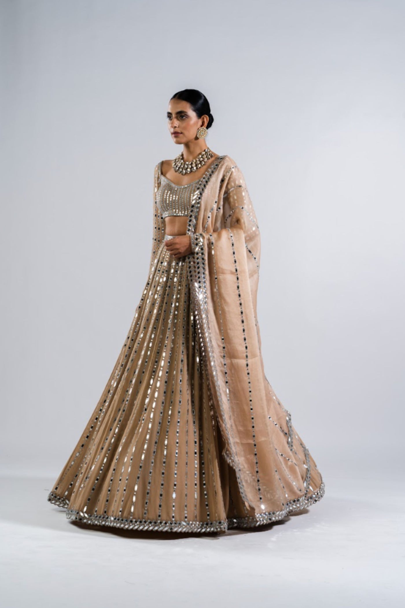 V Vani Vats Beige Mirror Seam Lehenga SetIndian designer wear online shopping melange singapore