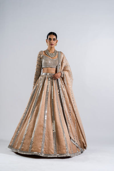 V Vani Vats Beige Mirror Seam Lehenga  With Mirror Blouse Indian designer wear online shopping melange singapore