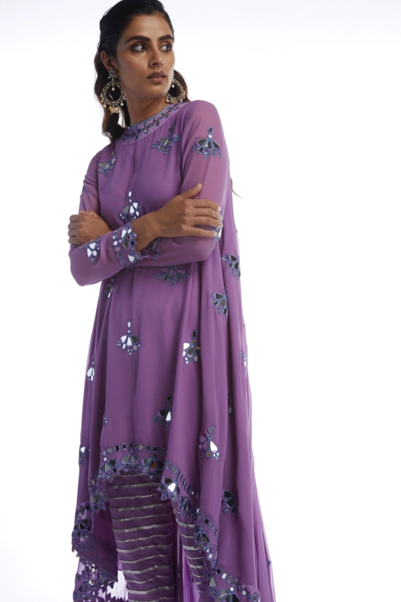 V Vani Vats Catnip Purple Asymmetrical Kurta Set Indian designer wear online shopping melange singapore