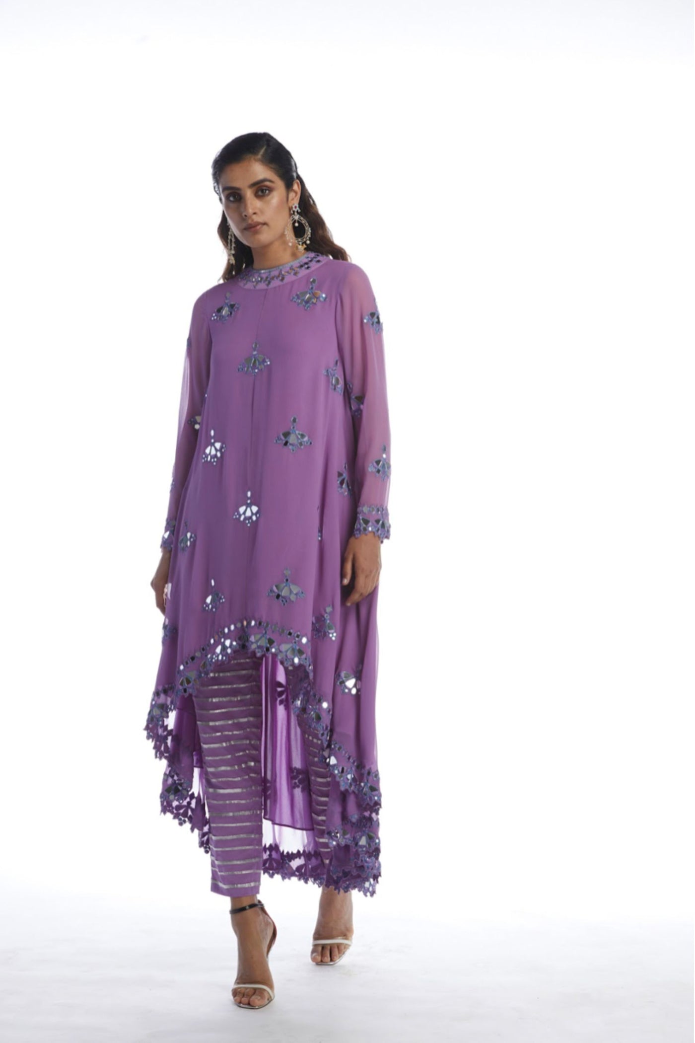 V Vani Vats Catnip Purple Asymmetrical Kurta Set Indian designer wear online shopping melange singapore