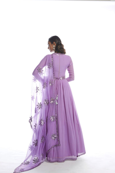 V Vani Vats Catnip Purple Chiffon Anarkali Set Indian designer wear online shopping melange singapore