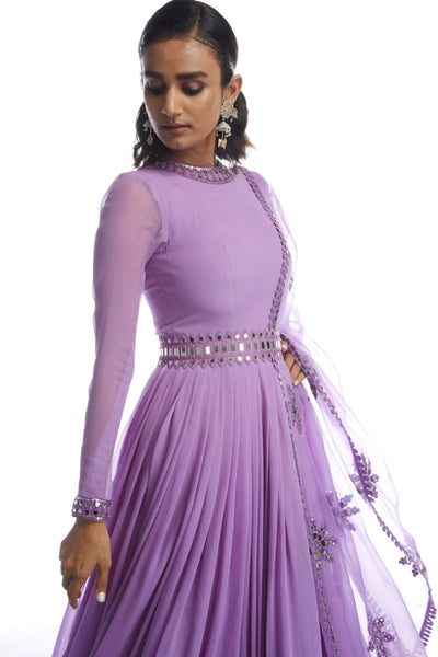 V Vani Vats Catnip Purple Chiffon Anarkali Set Indian designer wear online shopping melange singapore