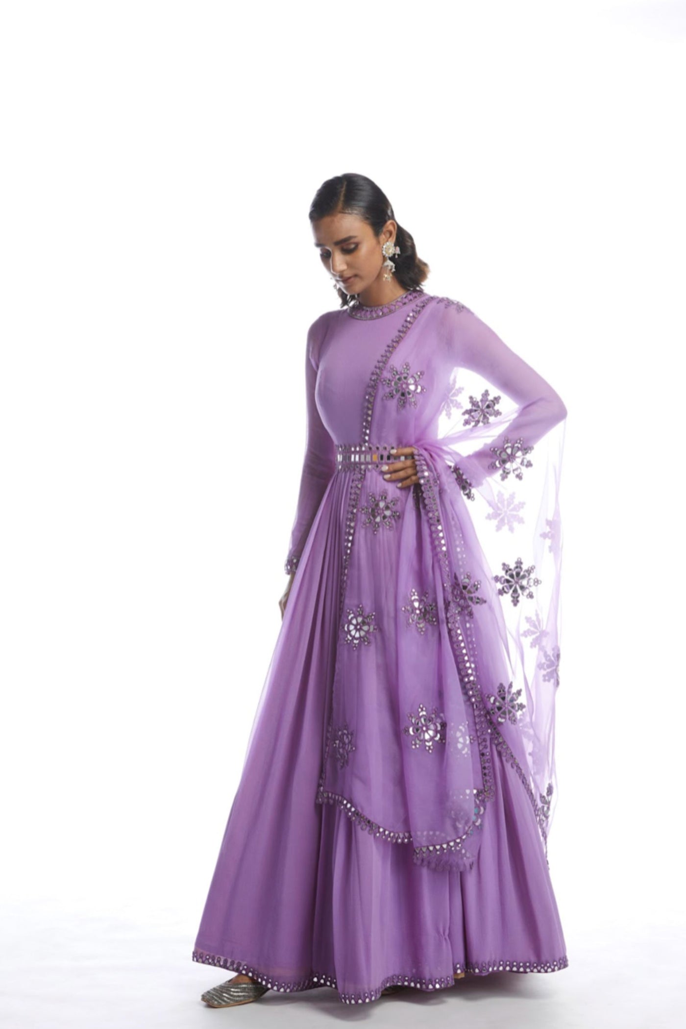 V Vani Vats Catnip Purple Chiffon Anarkali Set Indian designer wear online shopping melange singapore