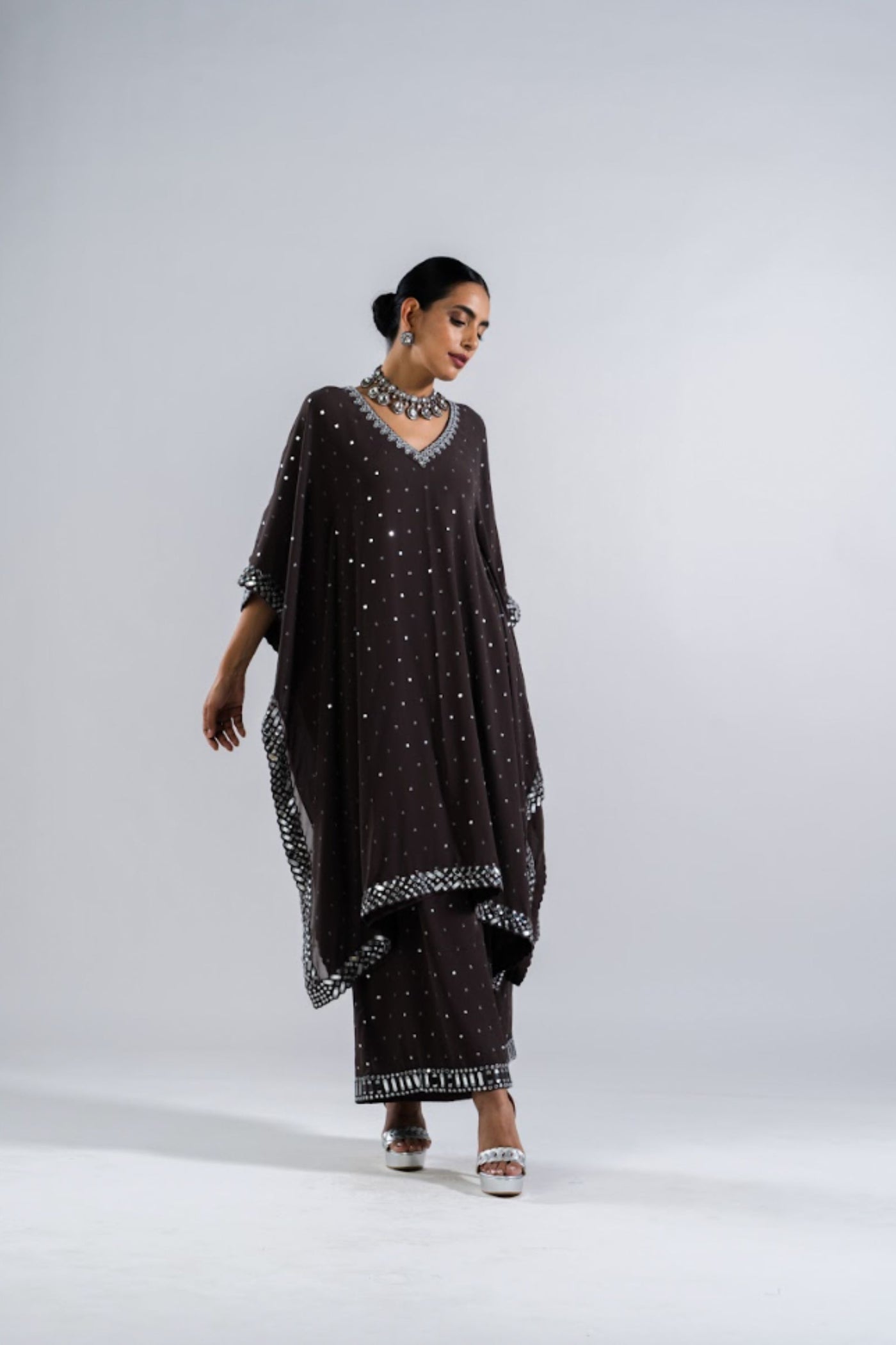 V Vani Vats Charcoal Grey Kaftan SetIndian designer wear online shopping melange singapore