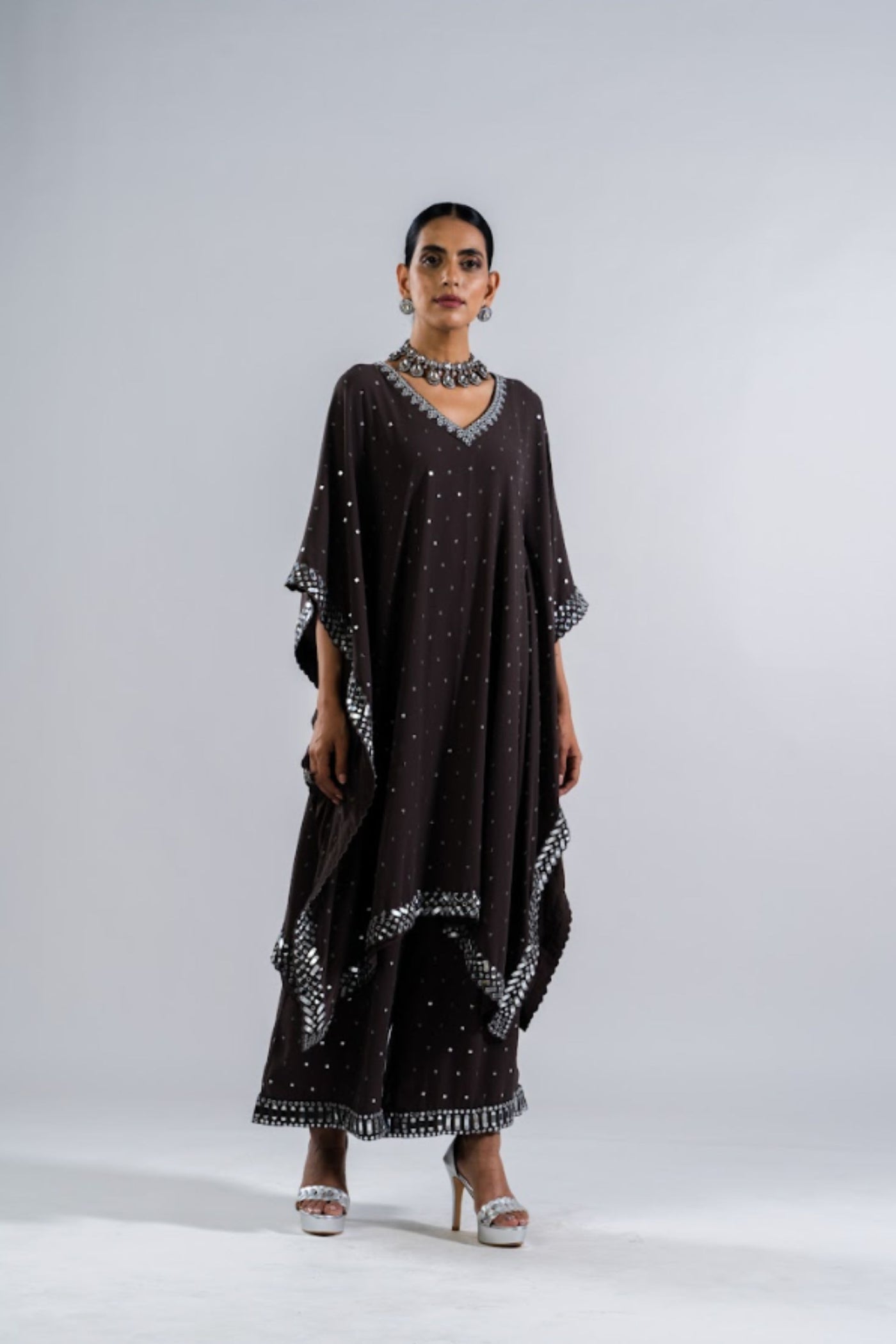 V Vani Vats Charcoal Grey Kaftan SetIndian designer wear online shopping melange singapore