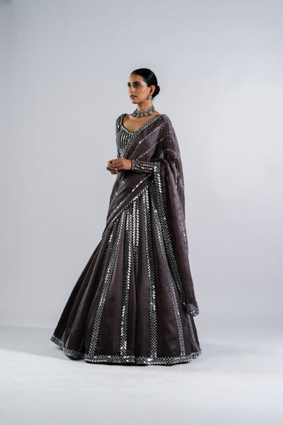 V Vani Vats Charcoal Grey Mirror Seam Lehenga Set Indian designer wear online shopping melange singapore