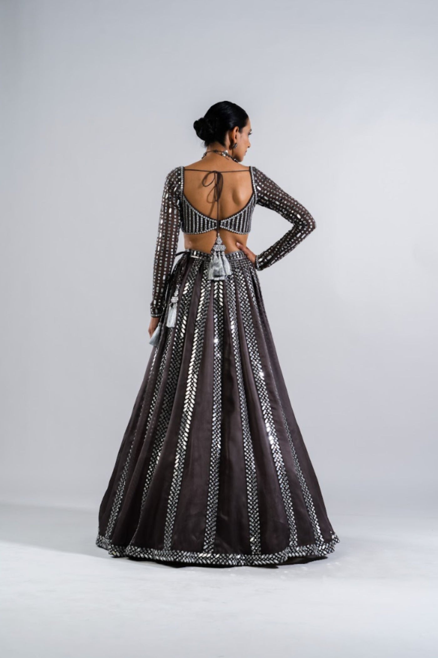 V Vani Vats Charcoal Grey Mirror Seam Lehenga Set Indian designer wear online shopping melange singapore