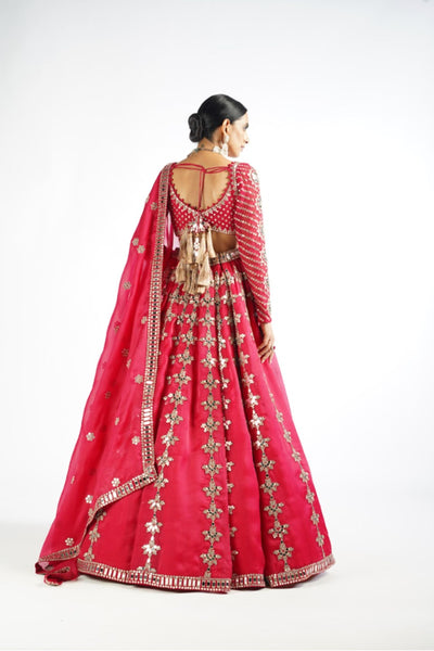 V Vani Vats Crimson Red Chandelier Drop Lehenga Set Indian designer wear online shopping melange singapore