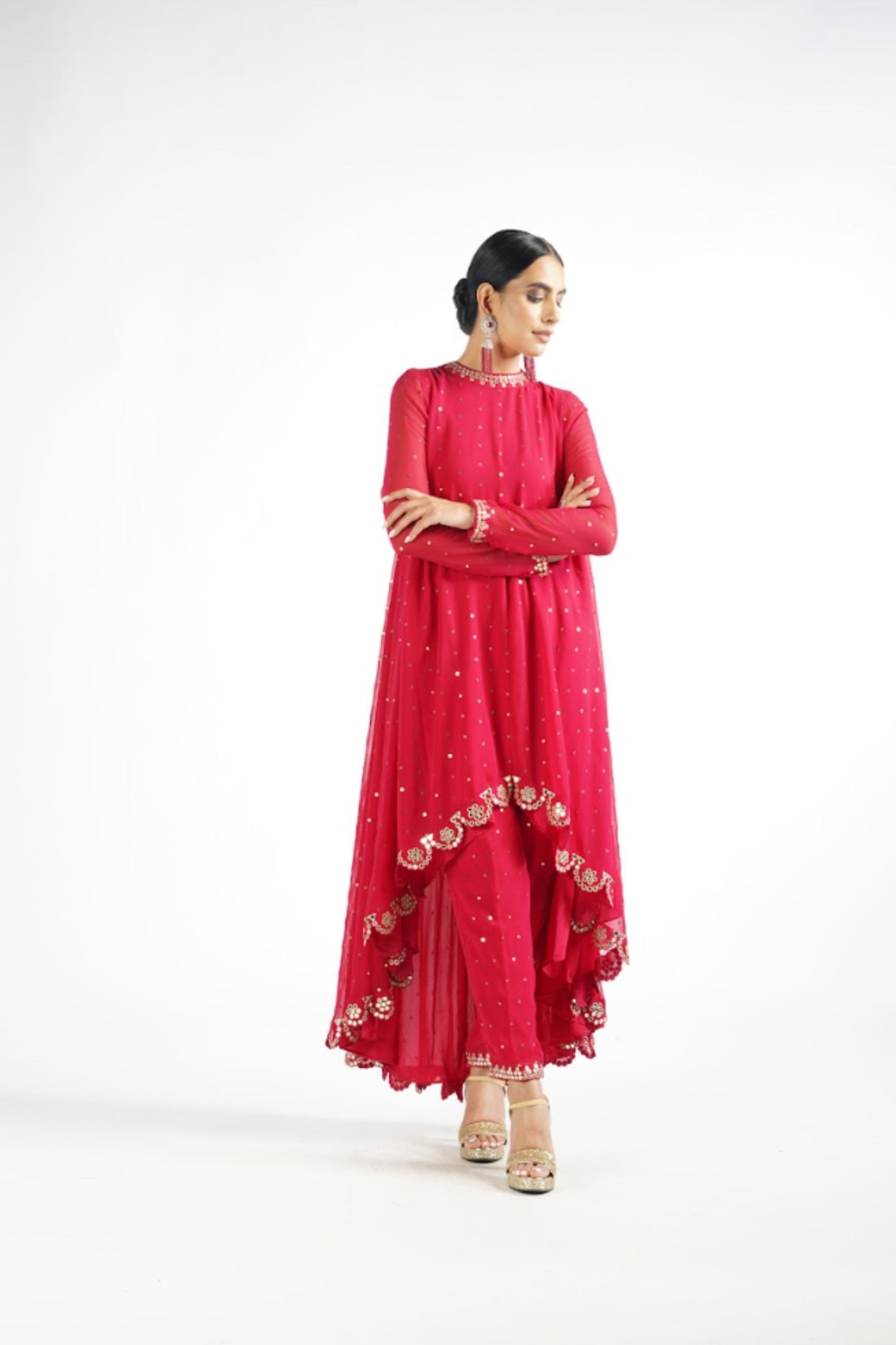 V Vani Vats Crimson Red Pant Kurta Set Indian designer wear online shopping melange singapore