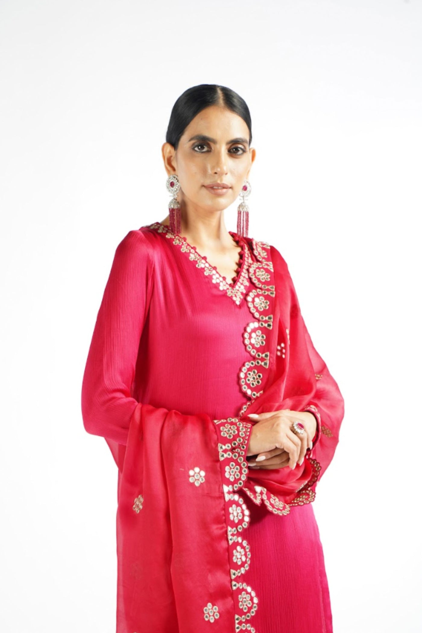 V Vani Vats Crimson Red Straight Kurta Pant Set Indian designer wear online shopping melange singapore