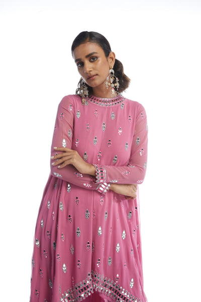 V Vani Vats Dark Blush Asymmetrical Kurta Set Indian designer wear online shopping melange singapore