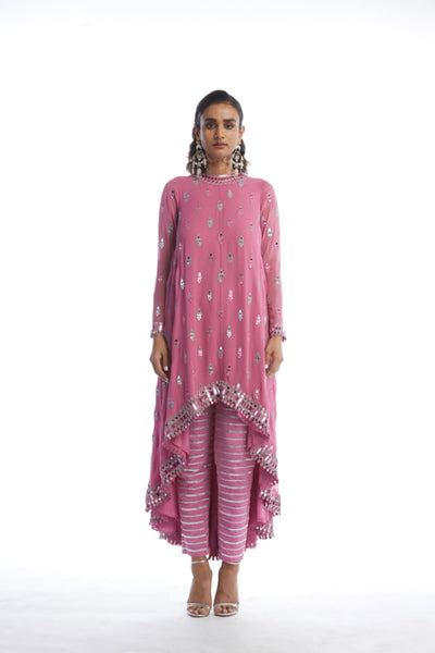 V Vani Vats Dark Blush Asymmetrical Kurta Set Indian designer wear online shopping melange singapore