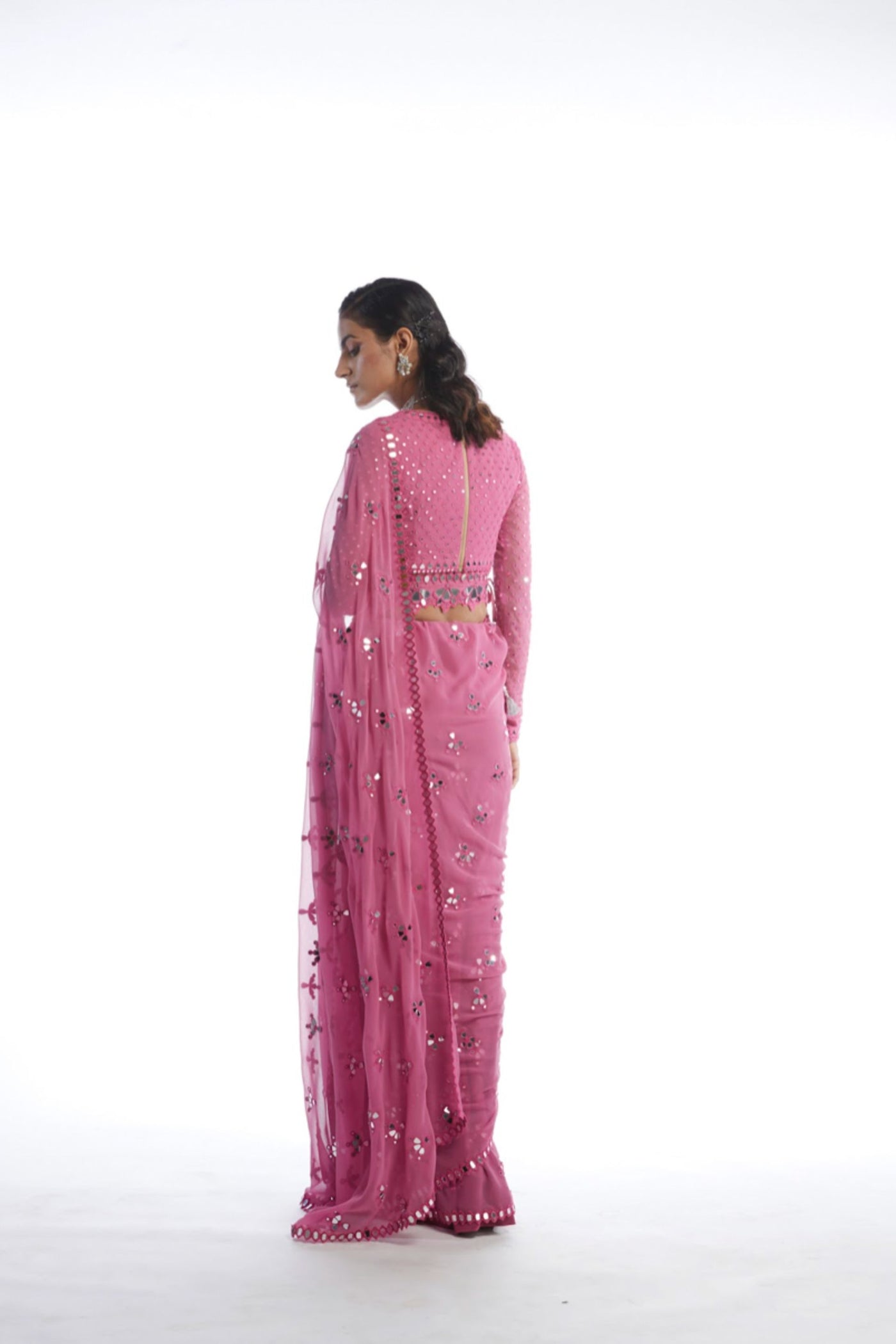 V Vani Vats Dark Blush Mirror Cut Work Saree Indian designer wear online shopping melange singapore