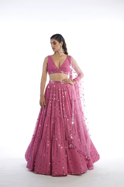 V Vani Vats Dark Blush Tier Lehenga Indian designer wear online shopping melange singapore