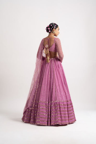 V Vani Vats Dark Blush Single Tier Lehenga Set indian designer wear online shopping melange singapore