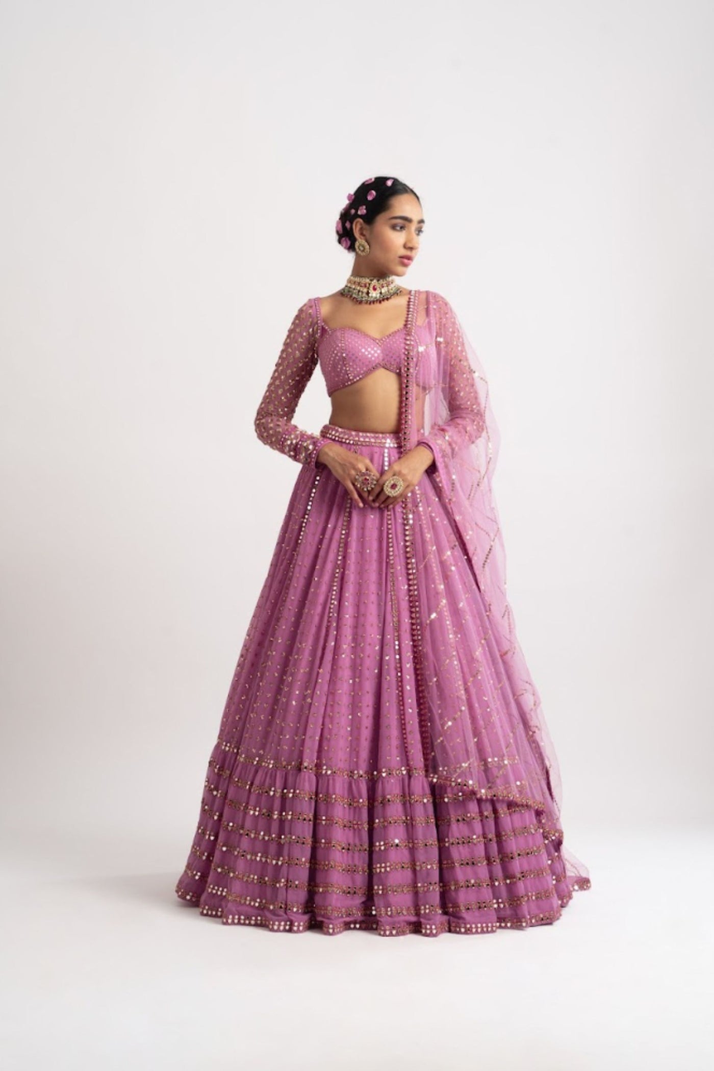 V Vani Vats Dark Blush Single Tier Lehenga Set indian designer wear online shopping melange singapore