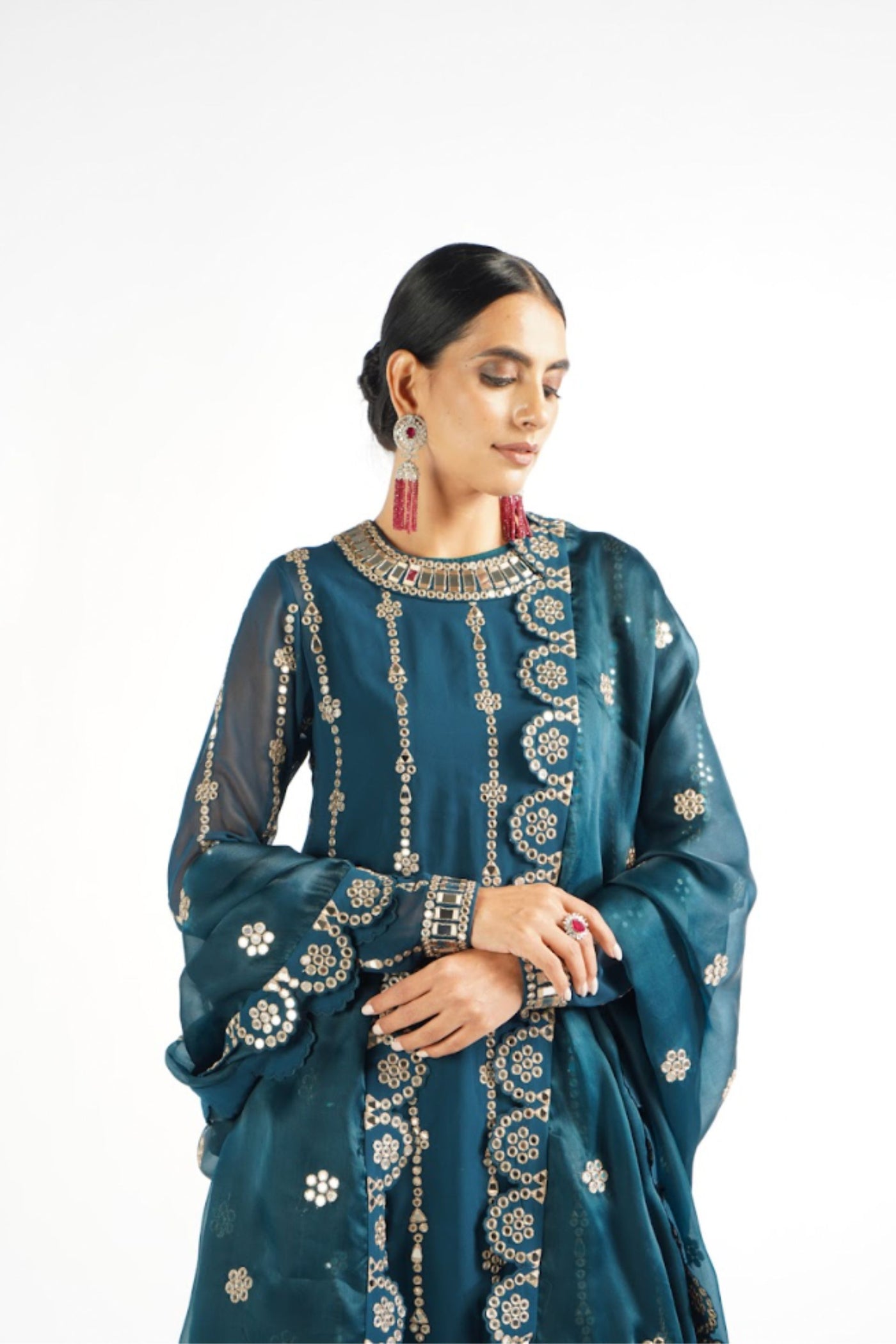 V Vani Vats Dark Teal Embellished Pant Kurta Set Indian designer wear online shopping melange singapore