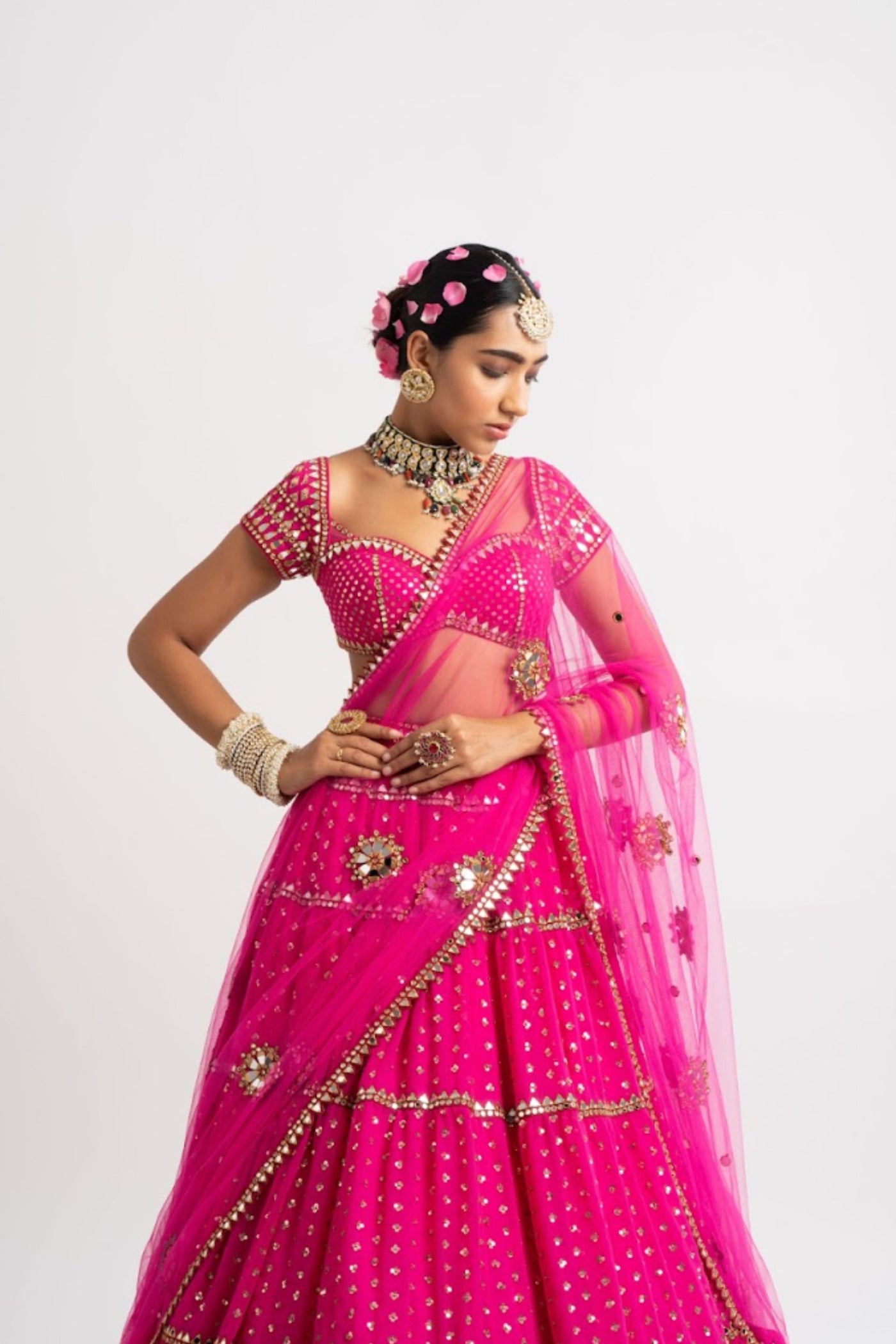 V Vani Vats Fuschia Multi Tier Lehenga Set indian designer wear online shopping melange singapore