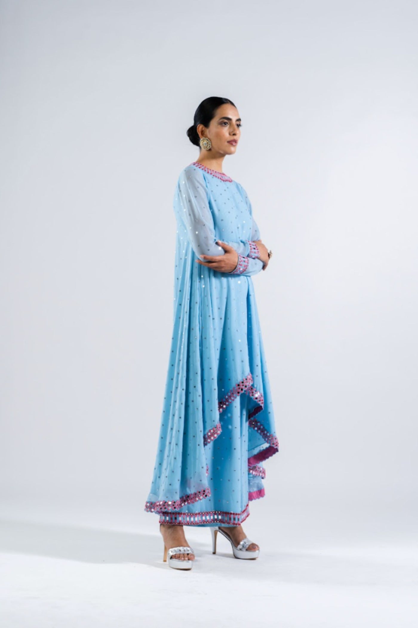 V Vani Vats Ice Blue Asymmetrical Kurta Set Indian designer wear online shopping melange singapore