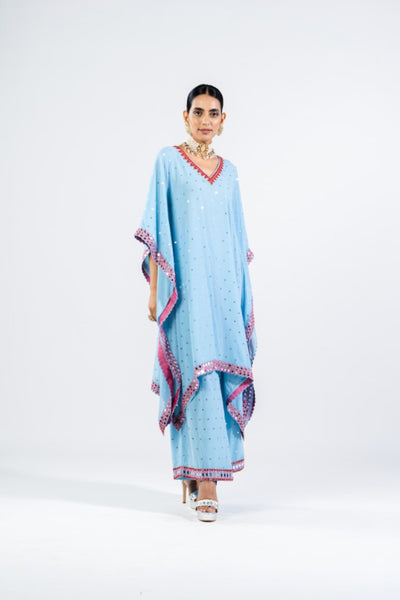 V Vani Vats Ice Blue Kaftan Set Indian designer wear online shopping melange singapore